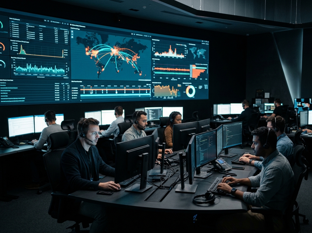 24/7 Cybersecurity Operations Center SOC Video Monitoring Wall