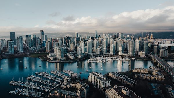 Vancouver Downtown Skyline and Port Metro Logistics Corridor